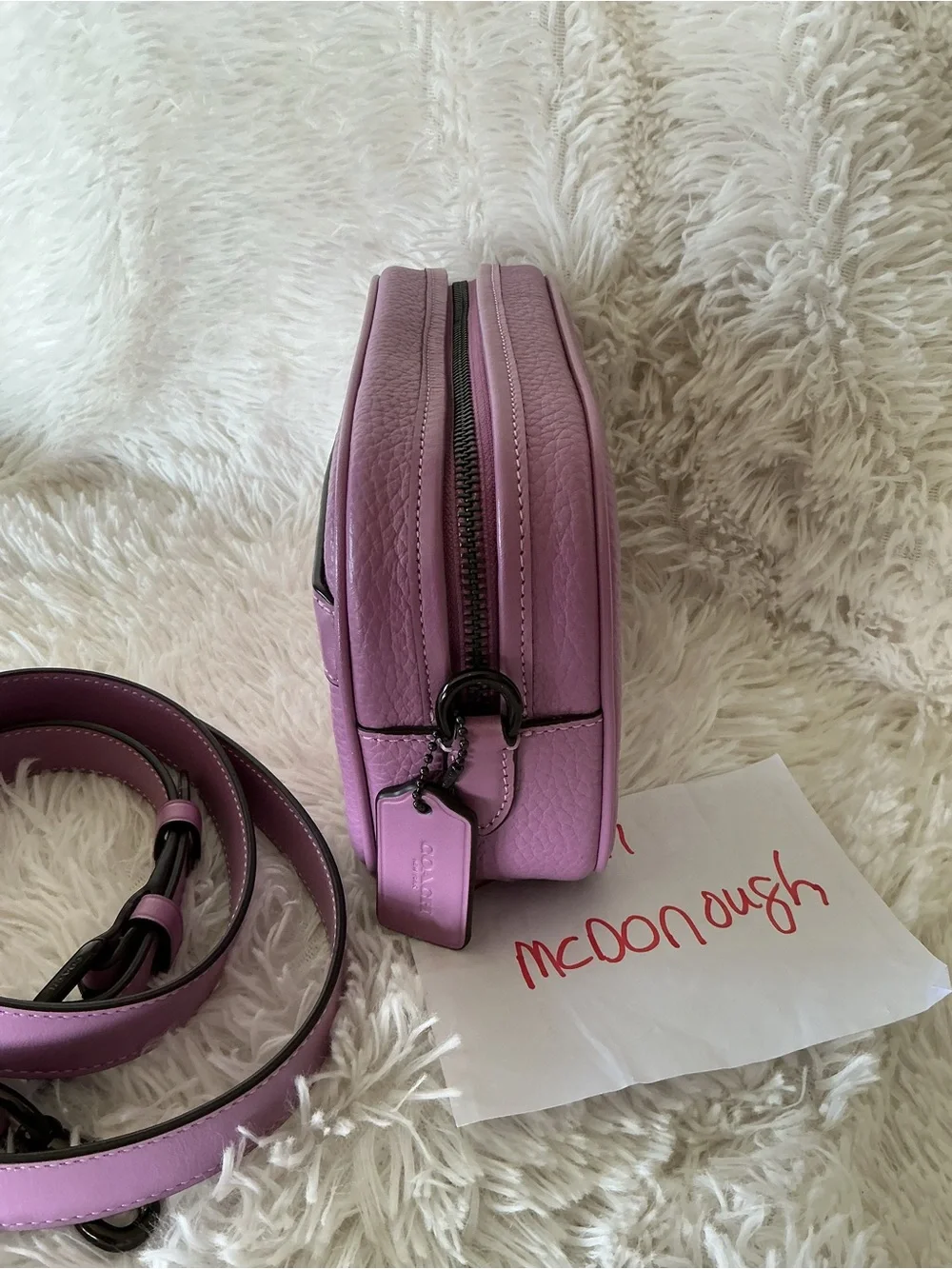 Coach Lilac Pebbled Leather Crossbody Camera Bag